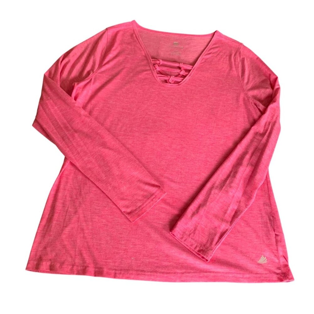 Free2B Long-Sleeve Pink V-Neck Shirt With Crisscross Detail Womens Size Large